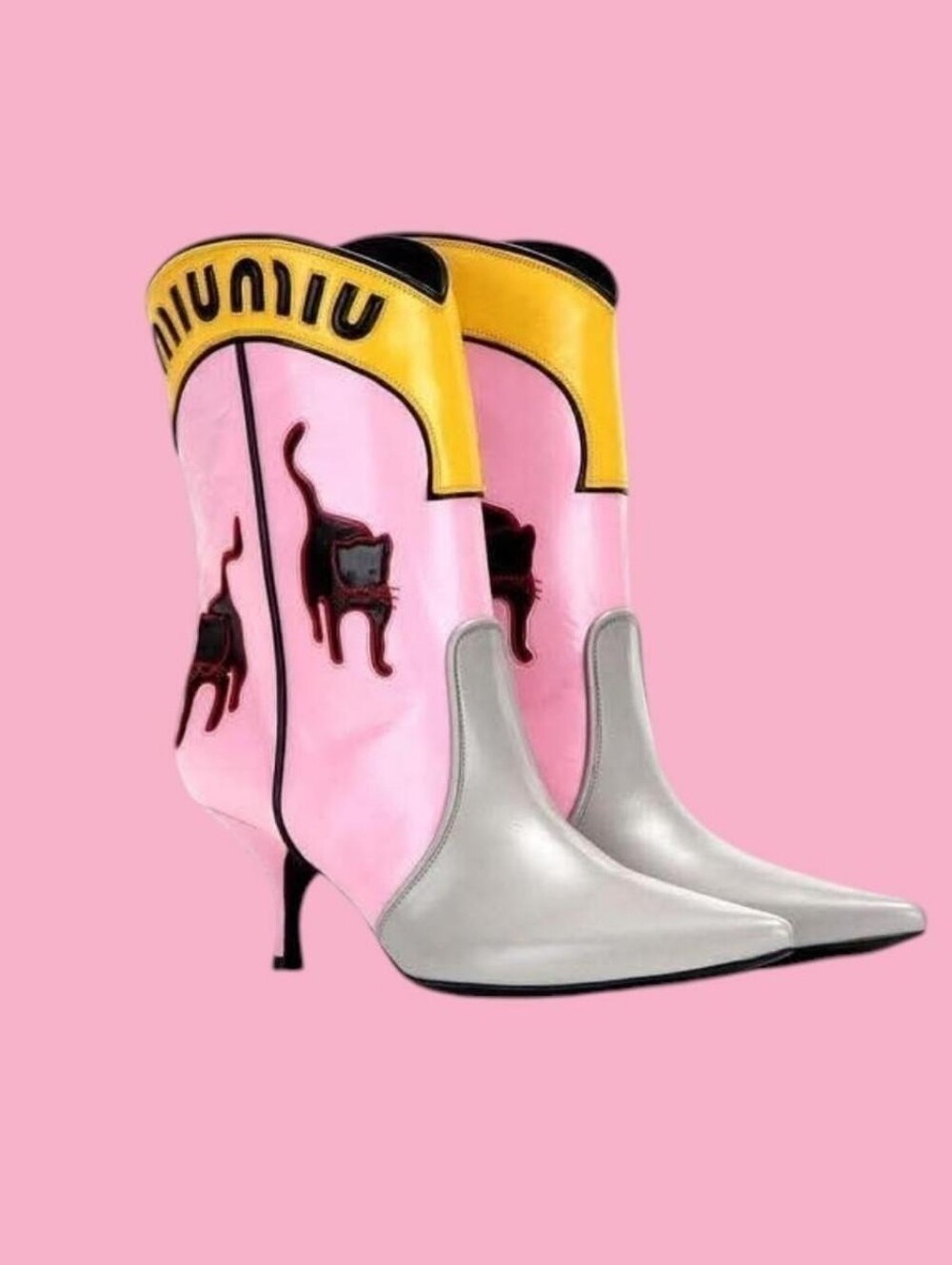 Miu Miu Resort 2016 runway pink leather cowboy kitten heels Size 38/7US